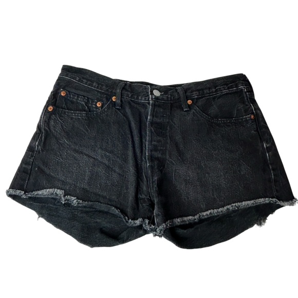 Black Levi’s 501 Shorts Women’s 4 Button Fly No Zipper 100% Cotton Waist 30 - Picture 5 of 10